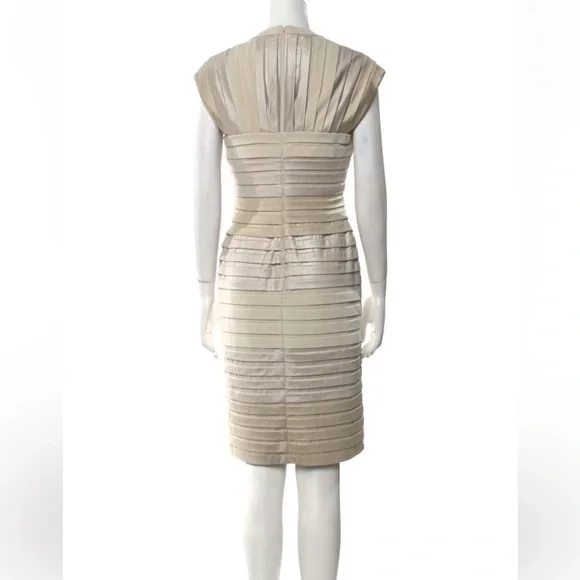 Tadashi Shoji Cap Sleeve Gold/Cream Shutter Pleat Ombre Midi Dress Medium $295 - Picture 2 of 12